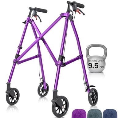 Vive Mobility Lightweight Walker for Seniors - Narrow, Folding Walker w/Wheels for Small & Tight Spaces - Light Weight for Balance, Compact Doorways, Foldable - Portable & Collapsible for Travel