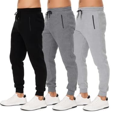 Sweatpants for Men 3 Pack Joggers - Men's Athletic Sweatpants Pockets & Zipper Active Workout Pants, Dark Grey/Light Grey/Black, Large