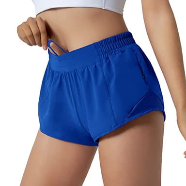 Aurefin Running Shorts for Women,Quick Dry Athletic Sports Shorts Lightweight Active Workout Gym Shorts with Zip Pocket Blue/S
