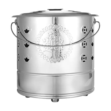 Burn Cage | Dependable | 26x26x29cm | Stainless Steel Paper Burn Bucket | Carry Handle Attached Traditional Auspicious Barrel | Stable and Transport | for Debris Wood Trash