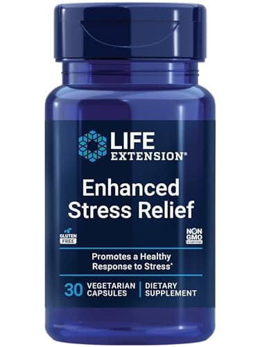 Life Extension Enhanced Stress Relief, Lemon Balm Extract, L-theanine, decompress with This Supplement for Stress, Gluten-Free, Non-GMO, Vegetarian, 30 Capsules