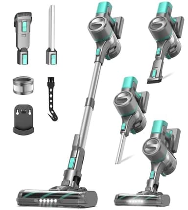 Yassol S10K Cordless Vacuum Cleaner, 55Kpa 60mins Lightweight Stick Vacuum with Powerful Suction for Home, Rechargeable, Self-Standing, Handheld Vacuum Cleaners for Hardwood Floors, Carpets, Pet Hair