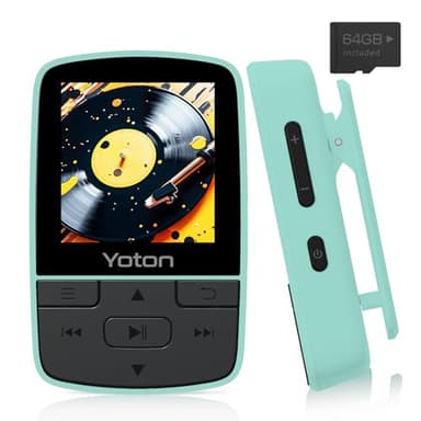 YOTON MP3 Player with Bluetooth 5.2, 64GB Storage, Mini Size, HiFi Music, with Sports Clip, Independent Volume Control, FM Radio, Includes Headphones (Green)