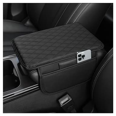 Stacool Upgraded Car Center Console Cover,Microfiber Leather Car Armrest Cover Cushion with 2 Storage Bags,Car Armrest Storage Box Interior Accessories for Most Vehicles (Black)