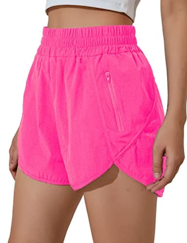 BMJL Women's Running Shorts Elastic High Waisted with Pockets, 2.5" Sporty Workout Quick Dry Athletic Shorts(XS,Hot Pink)