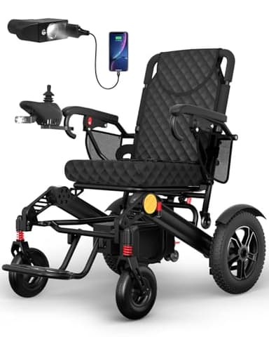 Electric Wheelchair for Adults, 25+ Miles Travel Range High Tech Electric Wheelchairs Support 350LB, 3 Seconds Folding Portable Wheelchair for Transport, All Terrain 500W Motorized Wheelchair