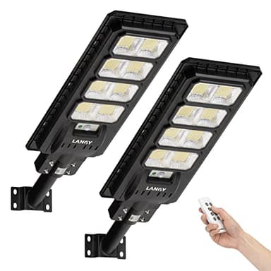 2PACK Solar Street Lights Outdoor Lamp 200000 lumens with Remote Control,Dusk to Dawn Motion Sensor,IP65 Waterproof Solar Powered Outdoor Lamp for Parking Lots,Yard,Barn Basketball Court
