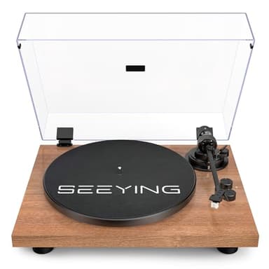 SeeYing Turntable Vinyl Record Player Support Bluetooth Output Phono/Line Switch Pitch Control with Pre-Installed Counterweight & Magnetic Cartridge, Belt Drive 2 Speed