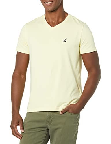 Nautica Men's Short Sleeve Solid Slim Fit V-Neck T-Shirt, French Vanilla, X-Large