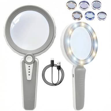 HUIBOER 45X Magnifying Glass with Light, 4.6 Inch 1200mAh USB Rechargeable, 6 Light Modes, Large Handheld Magnifier for Low Vision Seniors with Macular Degeneration, Reading, Jewelry, Coins - Grey
