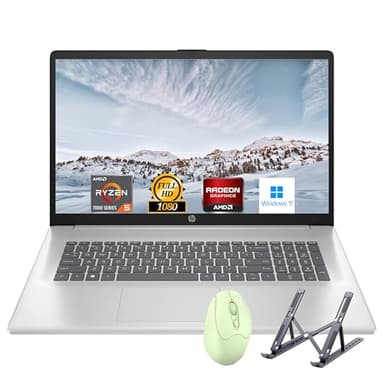 HP 17.3" Laptop, Full HD (1920 * 1080) Display, AMD Ryzen 5 Processor (Beats i7-11370H), 32GB RAM, 1TB SSD, Windows 11 Home, Webcam, Wi-Fi, Bluetooth, Natural Silver, Alpacatec Accessory