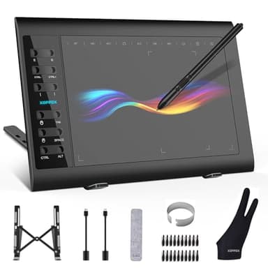 XOPPOX Graphics Drawing Tablet, 10×6 Inch Large Active Area with Battery-Free Stylus, 8192 Levels of Pen Pressure and 12 Hot Keys, Compatible with PC/Mac/Android for Painting, Design & Online Teaching