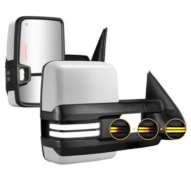 Towing Mirrors Painted White Switchback Turn Lights Compatible with 2003-2007 Chevy Silverado GMC Sierra Tow Mirrors with Turn Signal Running Lights Power Glass Backup Lamp Pair (White painted 8624)