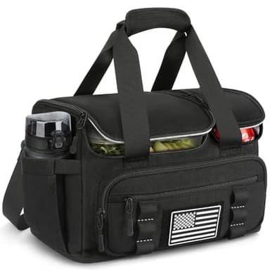 ETRONIK Tactical Lunch Bag for Men, 15L Insulated Lunch Box with Hot/Cold Compartments, Men's Lunch Box Fits 3 Meals + Snacks, Adult Lunch 8H Cooler Bags for Work, Hiking, Beach, Gym, Black
