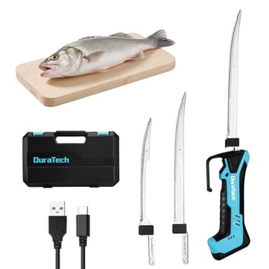 DURATECH 12V Cordless Electric Fillet Knife with 8" & 10" Razor-Sharp Blades, Electric Fish Fillet Knife with 2.0Ah Built-in Battery, Type-C Charge, Non-Slip Handle, Storage Case for Fishing Filleting