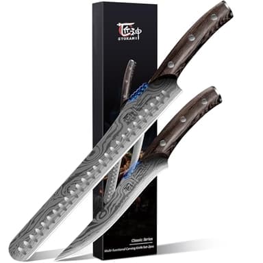 SYOKAMI Brisket Slicing Knife Set, Carving and Boning Knife for Meat & Turkey Cutting, Japanese Style High Carbon Steel Kitchen Knives Set For Home & BBQ, Wood Ergonomic Full Tang Handle, Ideal Gift