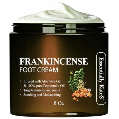 Essentially KateS Frankincense Oil Foot Cream 8 Fl Oz - Fight Soreness and Stiffness in Tired Feet - Footsole, Achilles, Footbridge, Ankle and Foothill Cream