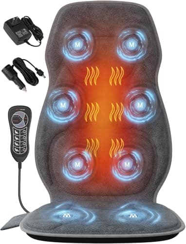 comrelax Back Massager with Soft Plush Fabric Cover, Massage Seat Cushion with 8 Vibration Motors & 2 Heating Levels, Chair Massager for Recliner, Office Chair, Sofa, Home Use, Gifts for Dad Mom