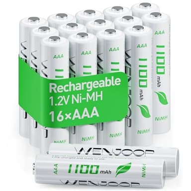 WENJOOP Rechargeable AAA Batteries 16 Pack, 1100 mAh High Capacity NiMH AAA Rechargeable Batteries, Pre-Charged and Long-Lasting 1.2V Low Self Discharge High-Performance Triple AAA Batteries