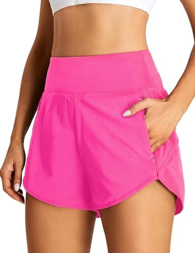 BMJL Women's Athletic Shorts High Waisted Color Block Running Workout Shorts(M,Hot Pink)