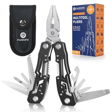 14-In-1 Multitool with Safety Locking, Professional Stainless Steel Multitool Pliers Pocket Knife, Bottle Opener, Screwdriver with Nylon Sheath ，Apply to Survival,Camping, Hunting and Hiking 1 Pcs