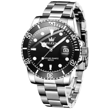 OLEVS Watches for Men, Mens Dress Watch, Large Face Luxury Stainless Steel Silver Waterproof Men's Wrist Watches with Date, Men Silver Classic Analog Quartz Watch Relojes de Hombre