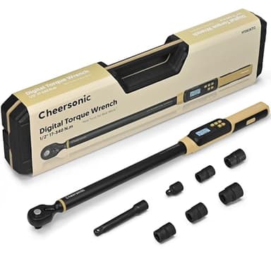Digital Torque Wrench 1/2 Drive, 12.5-250.7 ft·lb (17-340N.m) ±1% Accuracy Electronic Torque Wrench with Buzzer and LED Heavy Duty Torque Wrench Set with Socket for Car Repair Trucks large machinery