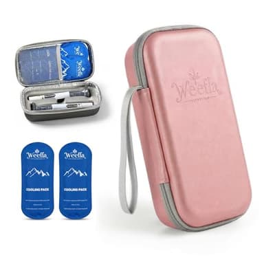 weefla Hard Shell Insulated Cooler Travel Case for Zepbound or Mounjaro Injector Pens, TSA Approved Cold Pack, Easy to Clean, Compact Syringe Box Holder for Trip & Daily Use (Pink, Dual)