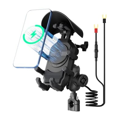 GIYOKAJU Motorcycle Phone Mount with 15W Wireless Charger & PD/USB-C USB Quick Charger Anti Vibration Theft Motorcycle Phone Holder with Sun Shade for Motorcycles