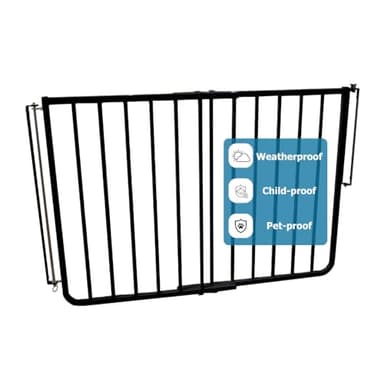 Cardinal Gates SS30OD Outdoor Dog Gate for Stairs – Adjustable Aluminum Safety Gate for Kids & Pets – Toddler Gate for Patio, Deck, Porch – Wall Mounted – Black – Screw in - USA Based