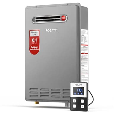 FOGATTI Natural Gas Tankless Water Heater Outdoor - Max 8.1 GPM 180,000 BTU, CSA Certified Compact Design On Demand Instant Hot Water Heater - Instagas Comfort 180S Series, New Upgraded