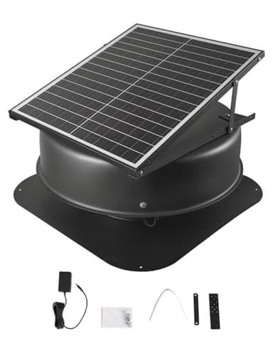 VEVOR 42W Solar Attic Fan, 2800 CFM Smart Roof Vent Built-in Temperature Sensors with Remote Control, Low-Noise & Weatherproof for Attic, Garage, RV Ventilation