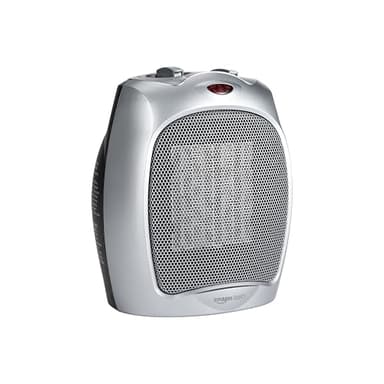 Amazon Basics Ceramic Space Heater, Portable Indoor Heating Solution, With Overheat and Tip-Over Protection, Thermostat, Non-Oscillating, 1500W, 7.52"D x 6.34"W x 9.45"H, Silver