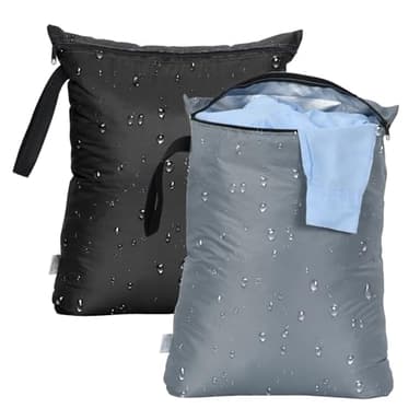 OTraki 2PCS Wet Bags 16x20 inch Medium Wet Dry Bag for Swimsuit and Towels Waterproof Beach Swimming Bag, Wet Dirty Clothes Gym Bags with Handle Drying Do Not Exceed 176℉ (Black & Grey)