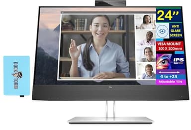 HP E24mv G4 24" FHD IPS Monitor w/ 5ms Response Time, Anti Glare, Flicker Free, Built-in Speakers, Displayport, HDMI & Dockztorm USB Port Expander, Black/Silver (169L0AA#ABA - 2025 Latest Model)