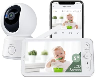 ARENTI Smart Baby Monitor with Camera and Audio, 1080P PTZ Camera with 5-inch Screen, Free Smartphone App, 2.4G WiFi, Auto Tracking, Temp Sensor, Lullaby, Night Vision, 2-Way Talk, Vox Mode(B2S Kit)