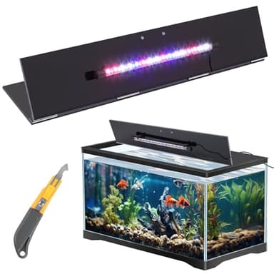 Sieral Aquarium Lids Polycarbonate Canopy with LED Light 29 x 11.38 x 0.12 Inch for 20/29/37 Gallon Without Center Brace Aquariums Cover Fish Tank Lid with a Hook Knife, Black