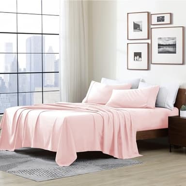 Cathay Home Essentials Ultra Soft Hypoallergenic Wrinkle Resistant Double Brushed Microfiber Bedding Sheet Set, Blush, 4 pcs, Full