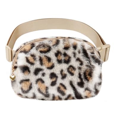 Fuzzy Belt Bag Waist Fanny Pack for Girls Cute Lovely Leopard Waist Packs Crossbody Bags for Women Trendy Teen Girl Kids Daughter Sister Her Preppy Girly Stuff Fuzzy Plush Waist Pack Bag, Cream