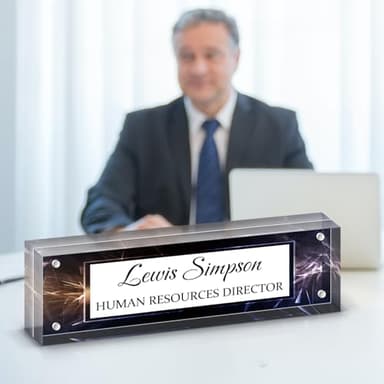 HETOOSHI Name Plate for Desk, Desk Double sided pattern Name Plate Personalized Office Desk Decor for Women and Men, Employee Appreciation Gifts Office Gifts for Boss, Manager, Teacher, Nurse (black)