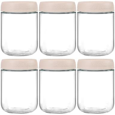 NETANY 6-pack 16oz Glass jars with Airtight Lids, Overnight Oats Containers with Lids, Wide mouth Mason Salad jars, Glass Food Storage Containers for Snacks Yogurt Spice Sugar-Beige