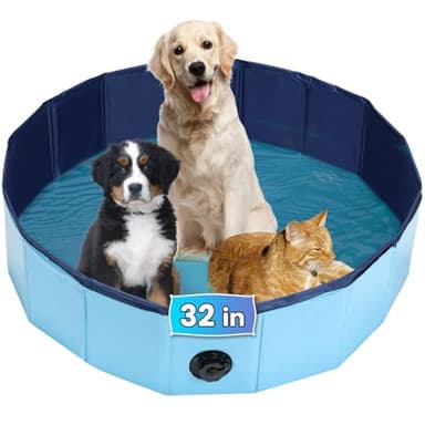 AMGSH Dog Whelping Box, Foldable Birthing Pool for Dogs, Whelping Pool for Puppies, Poartable Plastic Swimming Pool & Bath Tub for Dogs, Blue (Blue, 31.5” Dia. × 7.9” H (80cm × 20cm))