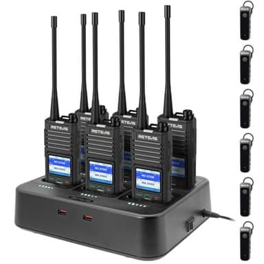 Retevis RB58 Bluetooth Waterproof Walkie Talkies with Wireless Earpieces,AI Noise Cancelling Two-Way Radios with 3-Zone 256 Channels,Group Call,APP Adjustment 2 Way Radios for Business Teams (6-Pack)