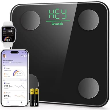 Ovutek Smart Scale for Body Weight, Digital Bathroom Scale BMI Weighing Body Fat Scale, Accurate Body Composition Scale Monitor for People's Health with Smartphone App, Compact Size, 400lb (Black)