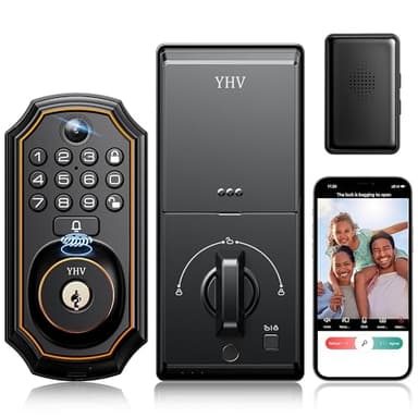 YHV Keyless Entry Door Lock with Camera Electronic Smart Lock Fingerprint Keypad Deadbolt with Code, App Remote Control, Auto Unlock, Wi-Fi Connected, Doorbell for Front Door