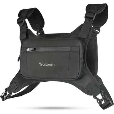 Trailoom Running Chest Pack, Reflective Vest, Water Repellent, Phone Holder, Men & Women, Workout Bag for Runners, Cycling, Biking, EDC Pouch, Jogging Carrier, Hidden Pocket, Lightweight (Black)