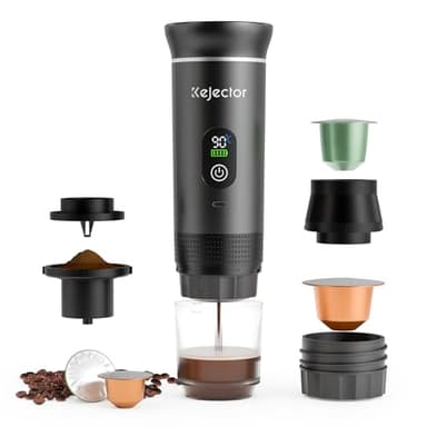 Portable Coffee Maker Espresso Machine Small Electric Battery Operated Coffee Cup Mini Espresso Machines Self-Heating Car Travel Espresso Pod Maker, 3-IN-1 Ground Coffee & NS Capsule Hiking Camping