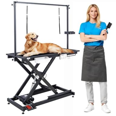CIRONBOW Professional Electric Dog Grooming Table - 50" Heavy Duty, Height Adjustable Pet Grooming Table w/Grooming Arm, Foot Control, Wireless Remote, Anti-Slip Tabletop & Tool Organizer (Black)