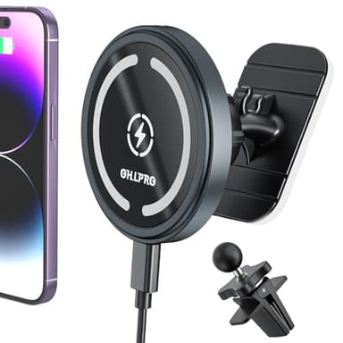 OHLPRO for MagSafe Car Mount Charger iPhone Wireless Car Charger, Stick on Dashboard Magnetic Phone Holder Mount for iPhone 17 Pro Plus Max 16 15 14 13 12 Series, 15W Fast Charging, Aluminum Shell