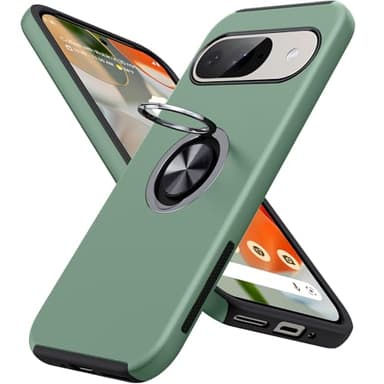 JAME for Google Pixel 9 Case/Pixel 9 Pro Case, Slim Fit Military Grade Shockproof Cover with Ring Holder Stand Kickstand Protective Phone Case for Google Pixel 9/9 Pro, Alpine Green